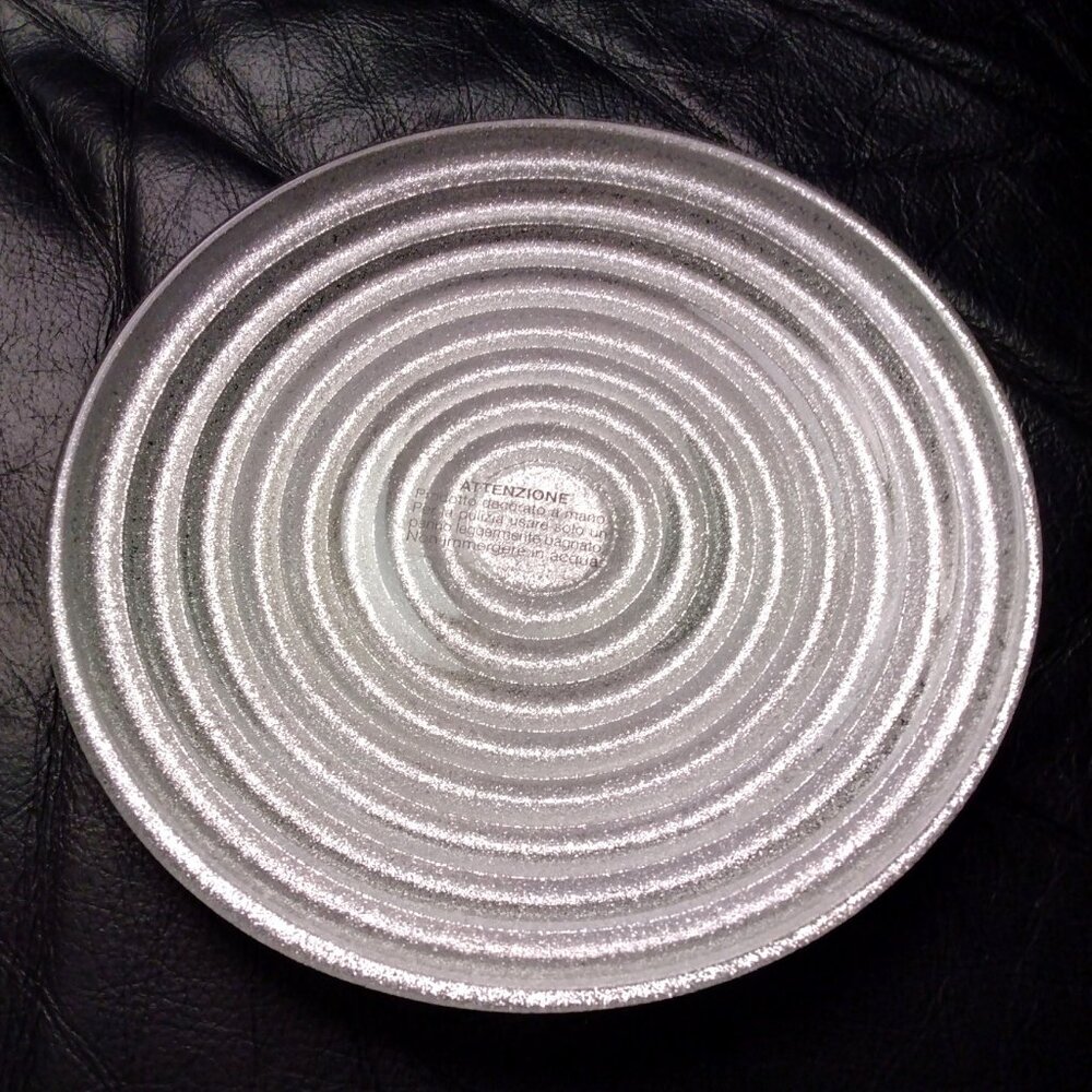 Mirrored Glass Candle Plate with Silver Swirl 6.25”